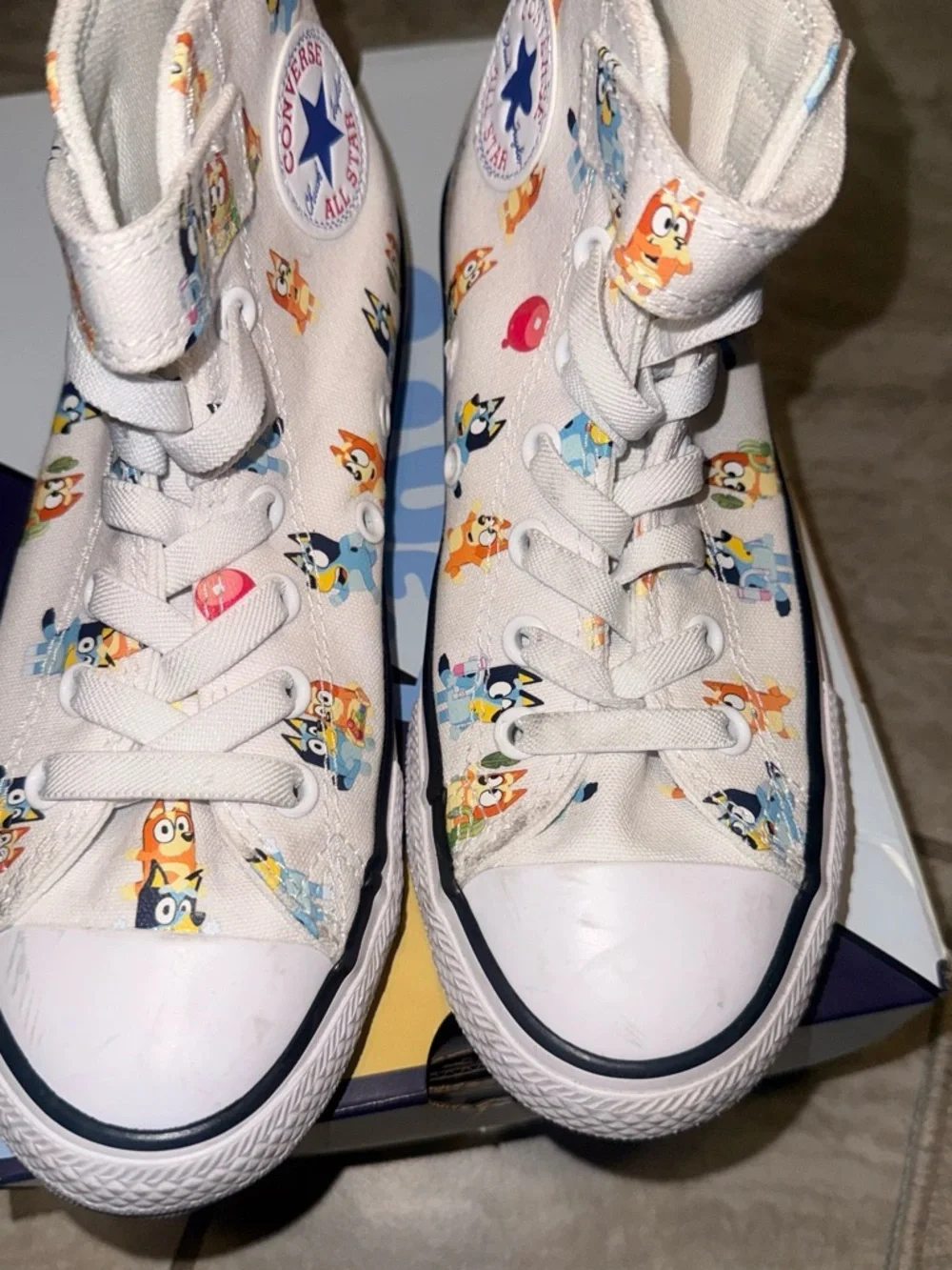 Converse Kids White High-Top Sneakers with Colorful Cartoon Characters